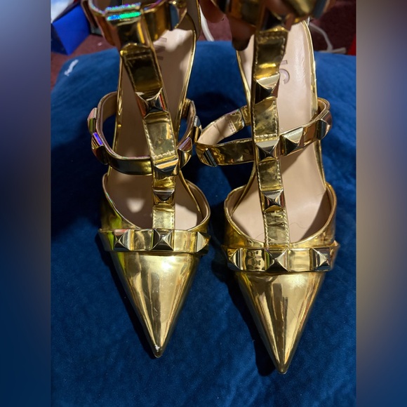 INC International Concepts Shoes - INC International Concepts Gold Pyramid Studded Heels